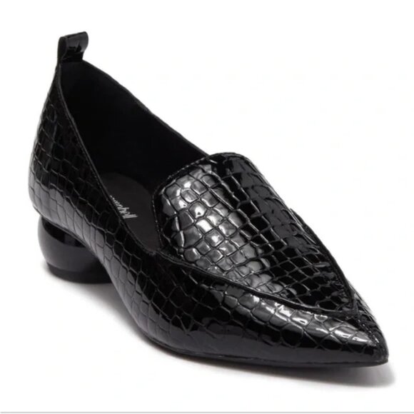 JEFFREY CAMPBELL Women's VIONA Black Patent Croc Embossed Pointy Loafer Pump 7.5 - Picture 1 of 8